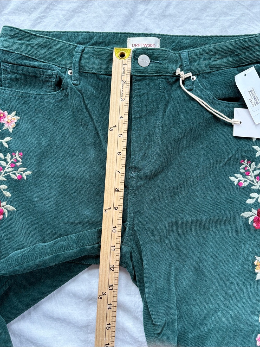 Driftwood Farrah Floral Embroidered Corduroy Flare Jeans Womens Size 30 x 32 - Picture 8 of 13